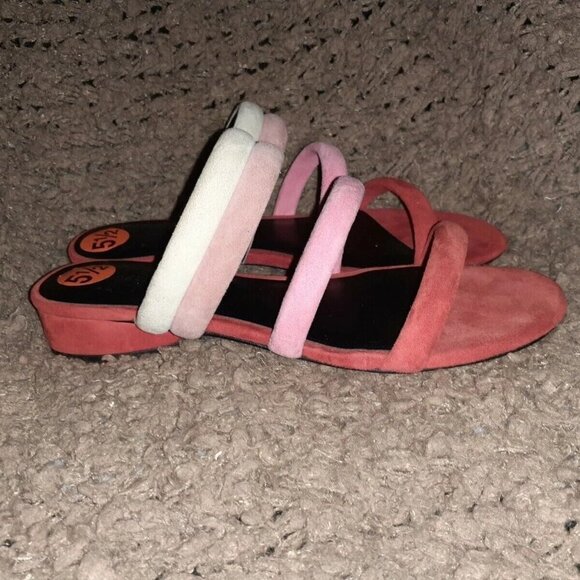 REBECCA MINKOFF-Kade-Red Ombre Tubular Strap Suede Slides-Sz 5.5-NWOB - Picture 4 of 7